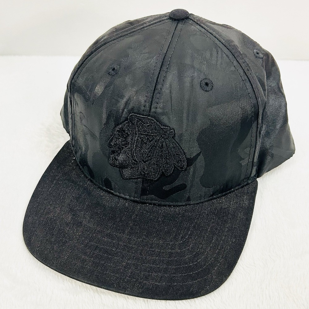 American Needle Chicago Blackhawks Nylon Camo Snapback Hat Cap Adjustable Black